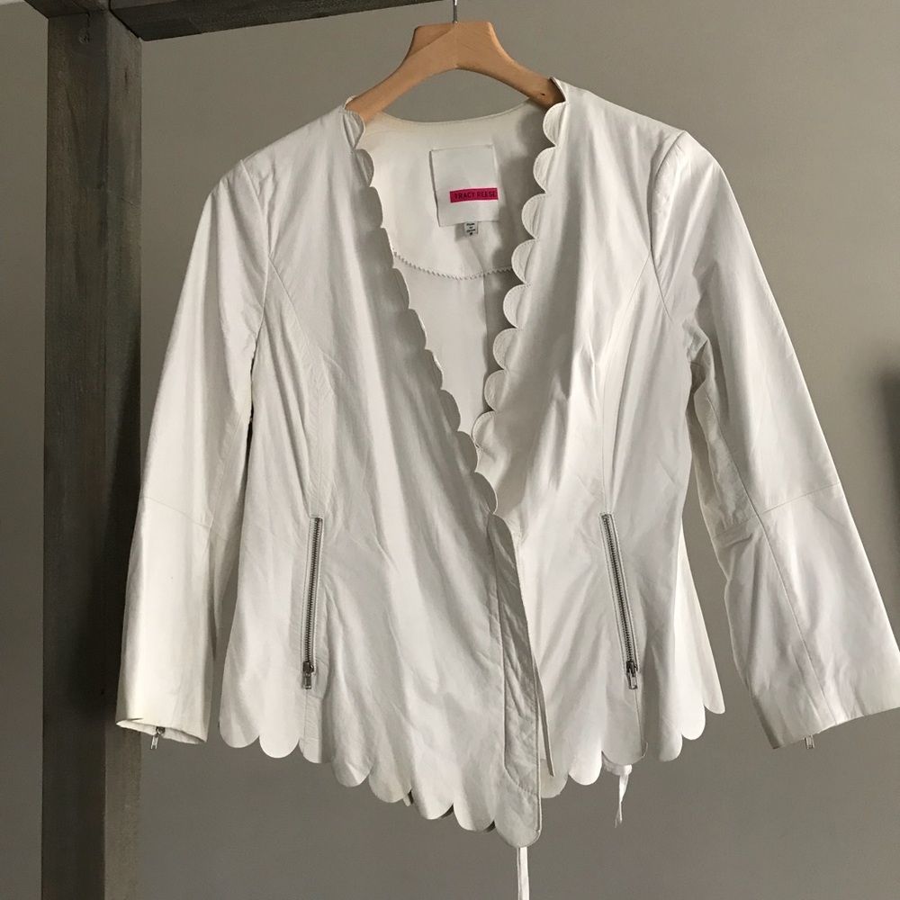 Tracy Reese White lightweight leather jacket sz M